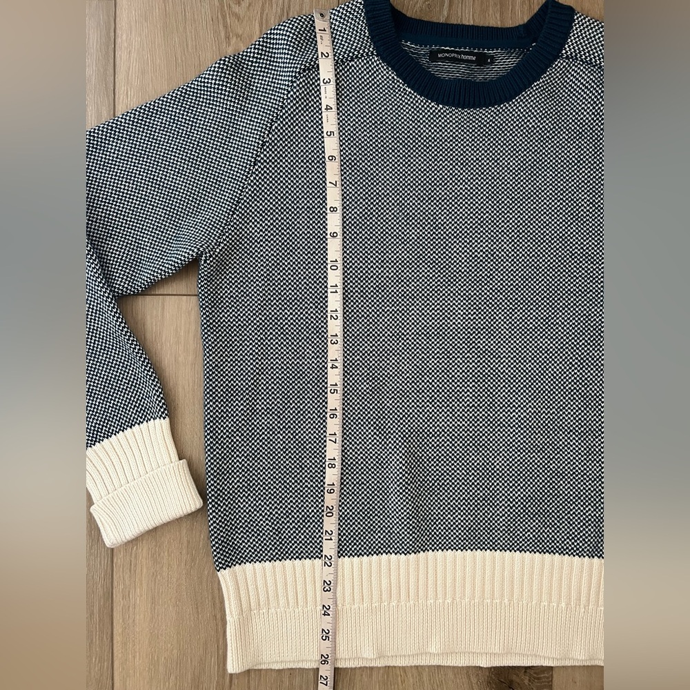 MONOPRIX HOMME Blue and Cream Crewneck Sweater EUC - Picture 6 of 8